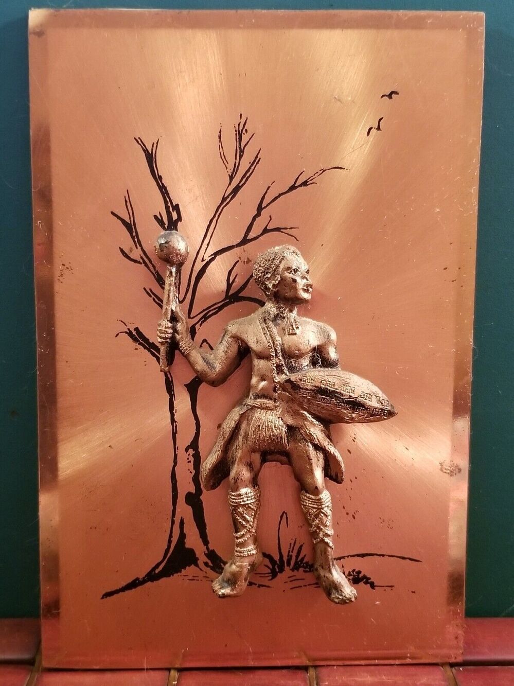 Vintage Zulu Warrior 3D Copper Wall Art 9"x6"